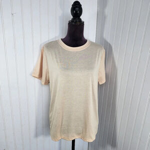 Shein Shirt Womens Top Cream Bege Short Sleeve Crew Neck Polyester Spandex Sz XL